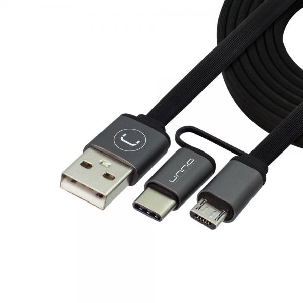 CABLE UNNO TEKNO 2 IN 1 TYPE C & MICRO USB 1M/3FT CB4056GY