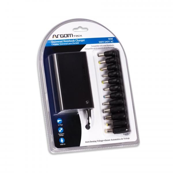 CARGADOR ARGOM DE PORTATIL SLIM 90W 1USB PORT ARG-AC-0097
