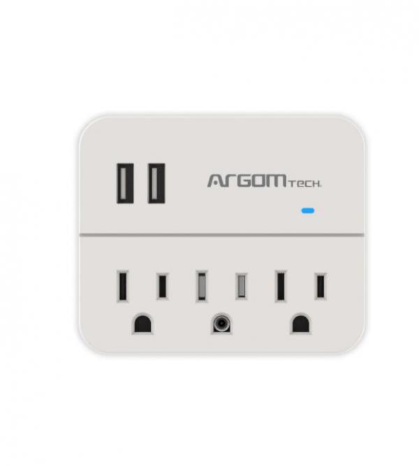 REGLETA HUB ARGOM 3 OUTLET 3 OUTLET & 2 USB PORT 110V ARG-AC-0266WT