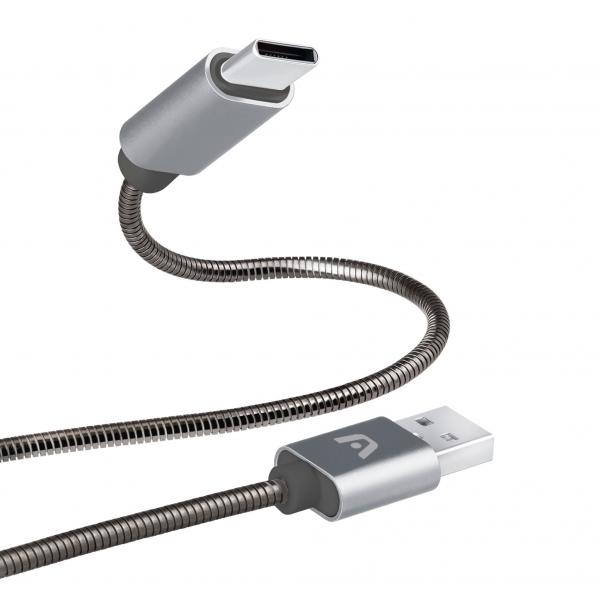 CABLE ARGOM DURA SPRING TYPE-C A USB METAL BRAIDED 1M/3.2FT GRIS ARG-CB-0028GR