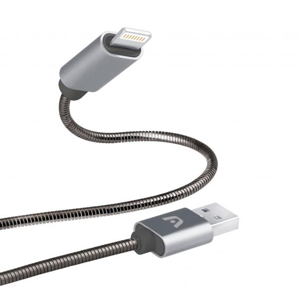 CABLE ARGOM DURA SPRING DE IPHONE USB 2.0 1M/3.2FT GREY ARG-CB-0027GR
