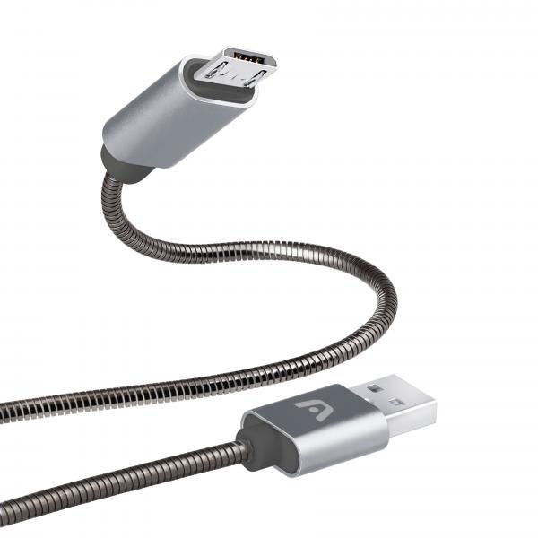 CABLE ARGOM DURA SPRING MICRO USB A USB 2.0 METAL BRAIDED 1M/3.2FT GREY ARG-CB-0026GR
