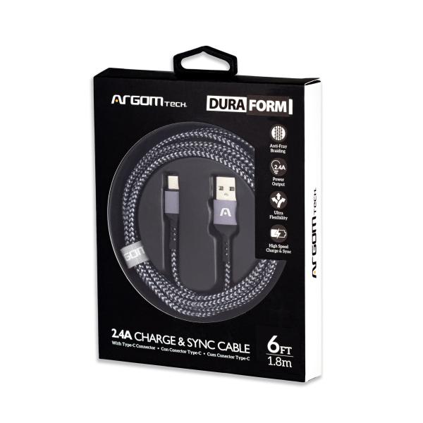CABLE ARGOM DURA FORMA TYPE-C A USB 1.8M/6FT BLACK ARG-CB-0025BK