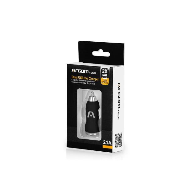 ADAPTADOR ARGOM USB PARA AUTO 2 PUERTOS ARG-AC-0102BK