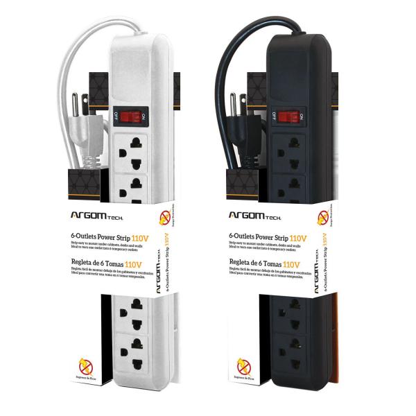 REGLETA ARGOM 6 OUTLET 110V WHITE ARG-AC-0252WT