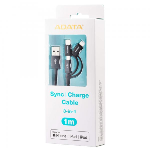 CABLE ADATA PARA IPHONE LIGHTNING MICRO USB/USB AMCL23IN1-1MK-CBK