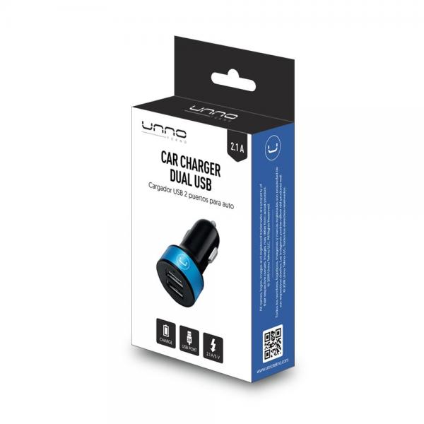 CARGADOR UNNO TEKNO PARA AUTO USB 2.1A PW5002BK