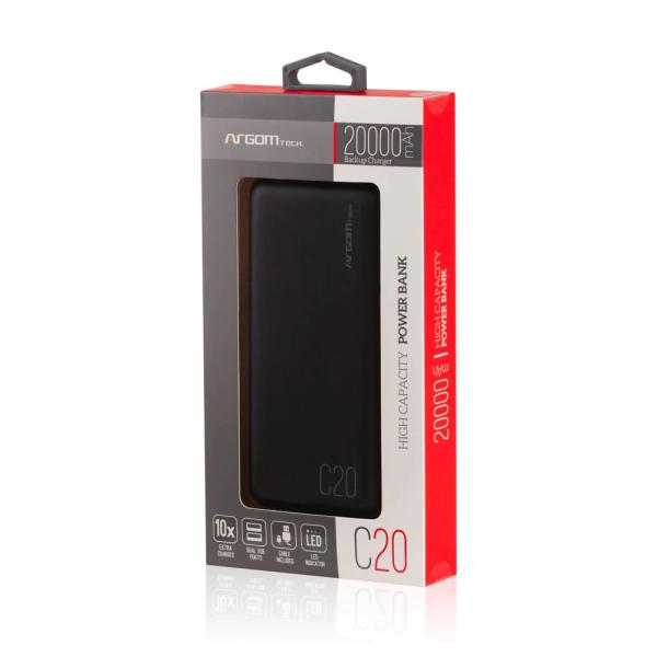 POWER BANK ARGOM C20 20000MAH BLACK ARG-PB-1145BK