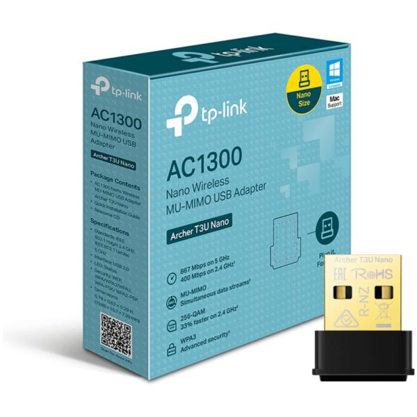 ADAPTADOR TP LINK USB INALAMBRICO AC1300 MU-MIMO ARCHER T3U NANO