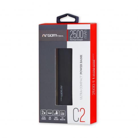 POWER BANK ARGOM C2 2500MAH BLACK ARG-PB-1130BK