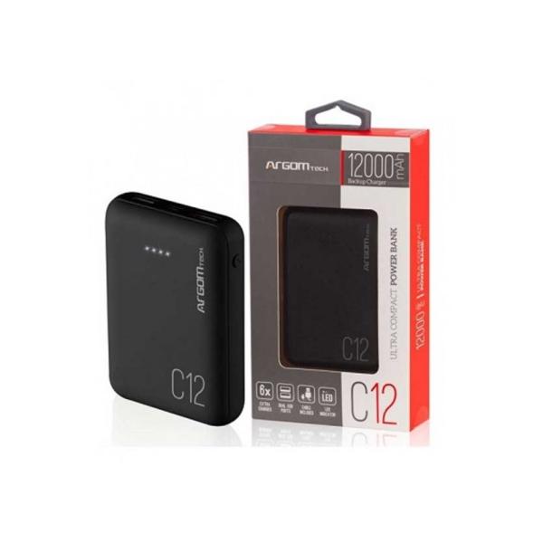 POWER BANK ARGOM C12 12000MAH BLACK ARG-PB-1138BK