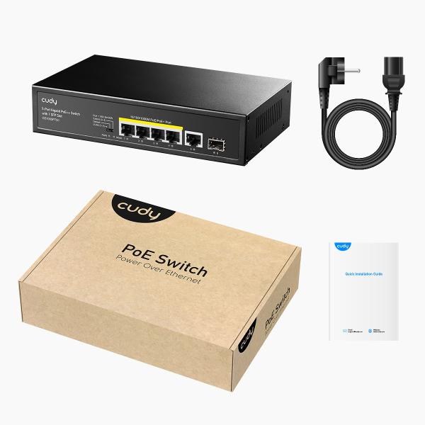 SWITCH CUDY GS1005PTS1 5-PORT GIGABIT POE+ WITH 1 SFP PORT 120W