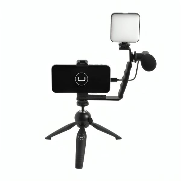KIT DE VLOGGING UNNO TEKNO PH1902BK CON LUZ Y MICR&Oacute;FONO NEGRO