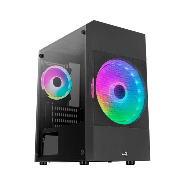 CASE GAMING AEROCOOL ATOMIC LITE-G-BK-V2 MINI TORRE ATX PANEL LATERAL DE VIDRIO TEMPLADO 1 VENTILADORES FRONTAL RGB 180MM 1 VENTILADOR RGB 120MM TRASERO NEGRO ACCS-PV33123.11