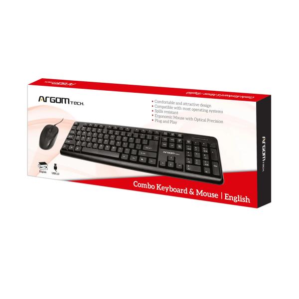 TECLADO Y MOUSE ARGOM INGLES USB CLASSIC BLACK ARG-KB-7428