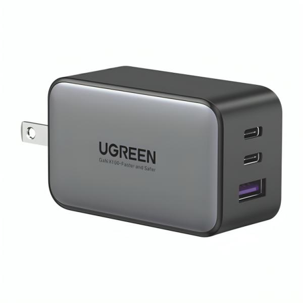 CARGADOR UGREEN CD244 2 PUERTOS USB-C Y 1 PUERTO USB-A CARGA RAPIDA 65W 10334 GRIS/NEGRO