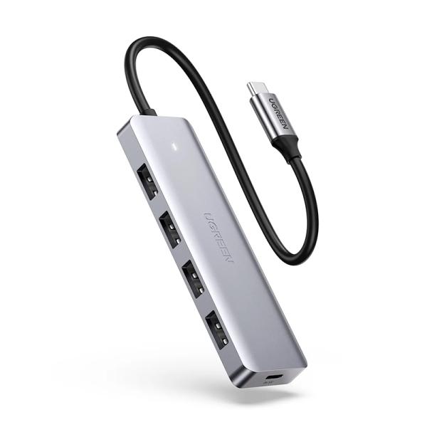 HUB UGREEN CM219 4 PUERTOS USB 3.0 CON PUERTO DE ALIMENTACION USB-C 70336 GRIS