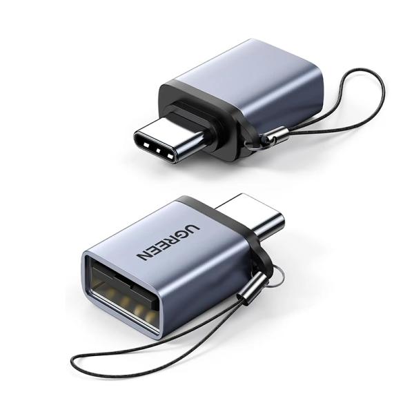 ADAPTADOR UGREEN US270 USB-C A USB-A 3.0 CON LANYARD 50283 GRIS