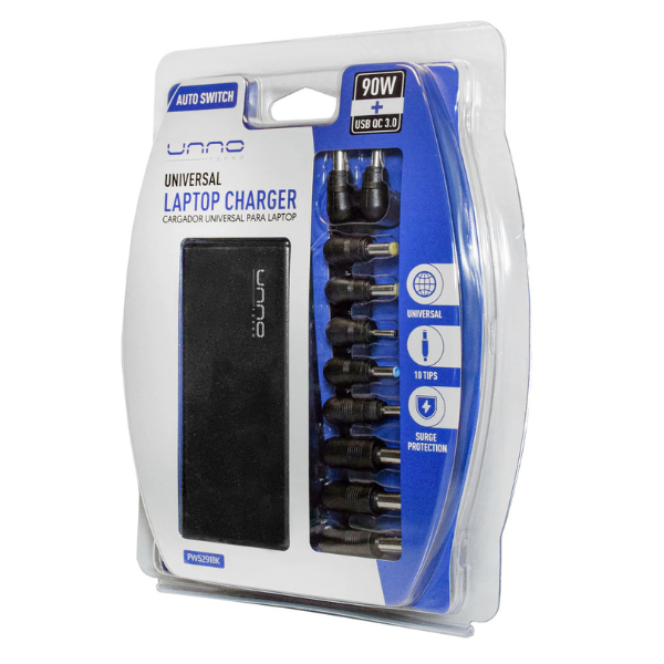 CARGADOR UNNO TEKNO UNIVERSAL PARA PORTATIL 90W PW5291BK NEGRO